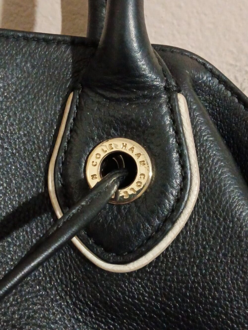 Cole Haan Large “Reilly” Summer Night Black Leather Tassel Tote Handbag Bag - Picture 4 of 16